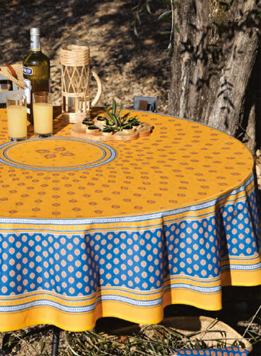 Round Tablecloth Coated (Sormiou. yellow/blue) - Click Image to Close